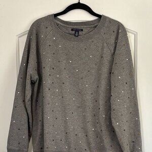 Tommy Hilfiger Women's Long Sleeve Gray Studded Sweatshirt, Size XL